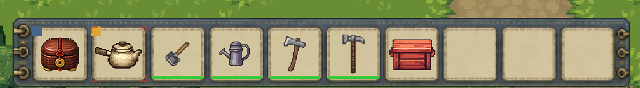 The redesigned hotbar with parchment slots and indigo framing